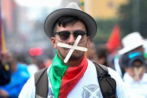 Een betoger in Bogota, Colombia. beeld AFP