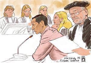 Hassan N. op een rechtbanktekening. beeld ANP