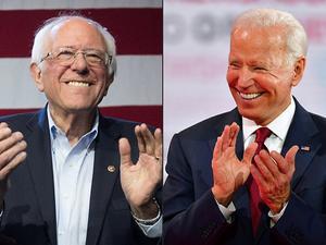 Links Bernie Sanders; rechts Joe Biden. beeld AFP