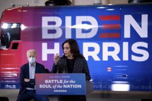 „Laat niemand zich illusies maken over het fanatisme waarmee Biden en Harris hun linksliberale agenda zullen willen doorvoeren, wanneer zij gekozen worden.” beeld AFP, Brendan Smialowski