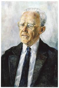 Geschilderd portret van P. J. Bouman op 25 november 1967 aangeboden ter gelegenheid van zijn vertrek uit Groningen. beeld uitgeverij Van Gorcum