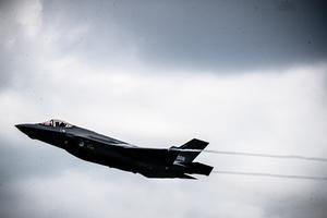 Een Joint Strike Fighter, in actie tijdens de Luchtmachtdagen 2019 op vliegbasis Volkel. beeld ANP
