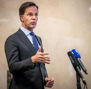 Persmoment van premier Rutte. Beeld ANP