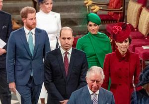 Harry en Meghan in maart in Londen, voor het laatst in hun koninklijke rol. beeld AFP
