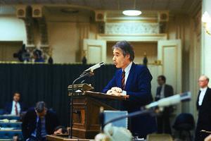 Rudolf de Korte in 1985 als woordvoerder van de VVD. beeld ANP