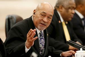 De Surinaamse president Desi Bouterse is tot zaterdag in China voor een staatsbezoek. beeld AFP, Florence Lo