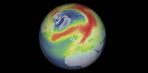 Wetenschappers die data gebruiken van de Copernicus-satelliet Sentinel-5P hebben een sterke vermindering van ozonconcentraties boven het Noordpoolgebied gesignaleerd. beeld ESA