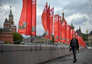 De herdenking van Overwinningsdag zal zaterdag ook op het Rode Plein in Moskou ingetogen verlopen. beeld AFP, Alexander Nemenov