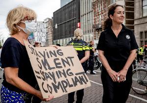 Burgemeester Femke Halsema tijdens het protest op de Dam. beeld ANP