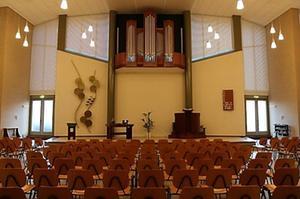 Het orgelfront van het nieuwe Hauptwerkorgel in de Oosterkerk in Elburg. beeld Orgelmakerij Noorlander